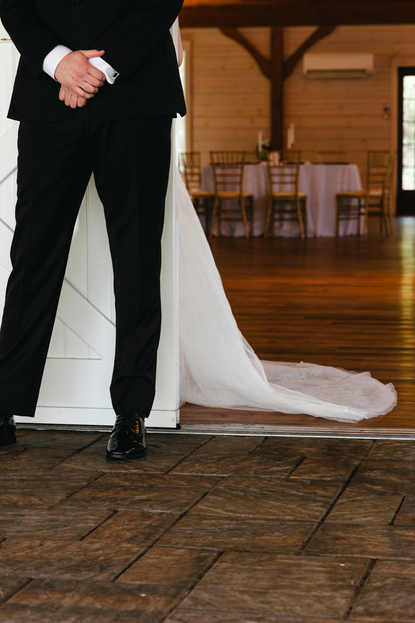 Bride's gown and train before the ceremony